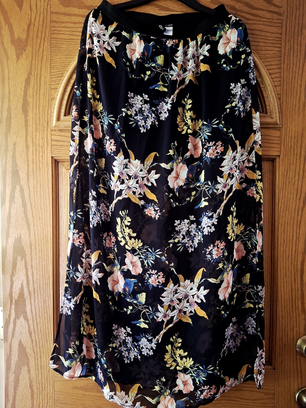 H&M Black Maxi Skirt with Pink, Yellow and White Floral Print